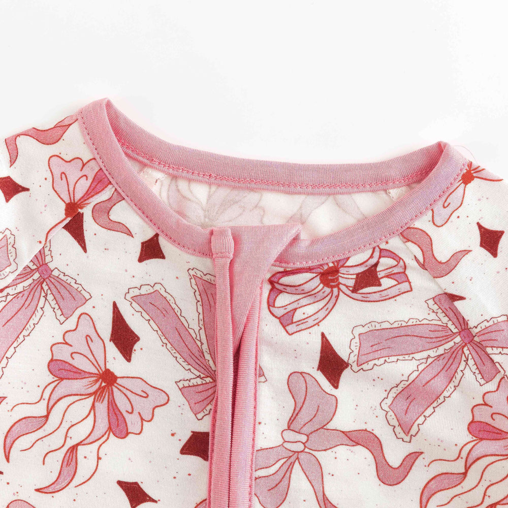 Delightful Bow Print Long Sleeve Zipper Baby Jumpsuit