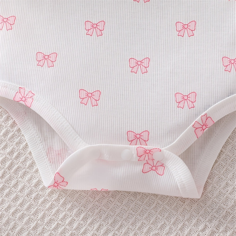 3PCS Elegant Bow Printed Flutter Sleeve Baby Set