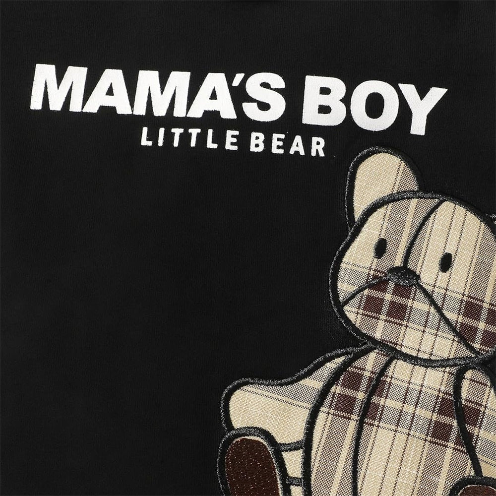 3PCS Mama's Boy Little Bear Embroidery Letter Plaid Print Baby Set