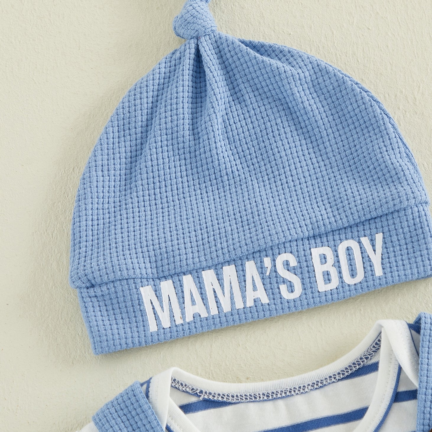 3PCS Cozy Mama's Boy Letter Stripe Print Baby Overalls Set