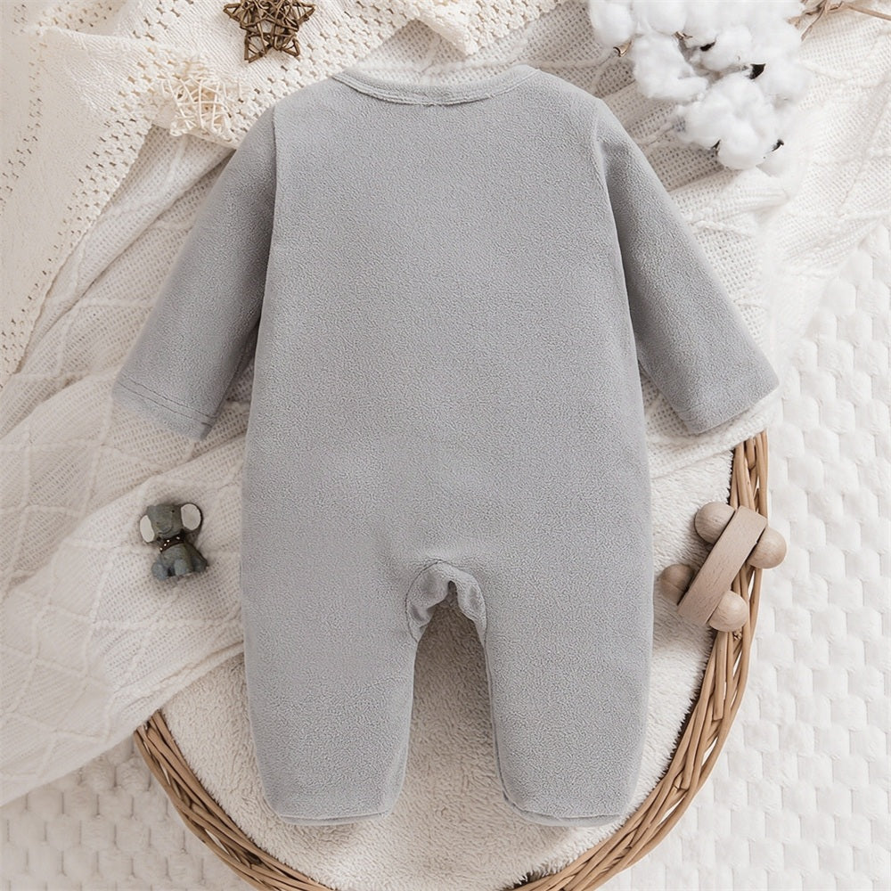 Cute Elephant Applique Polar Fleece Long Sleeve Baby Jumpsuit