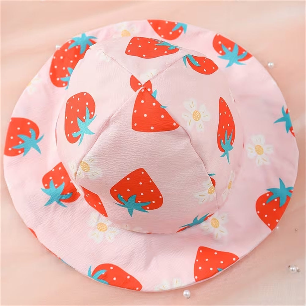 2PCS Casual Cute Strawberry Printed Strap Baby Romper