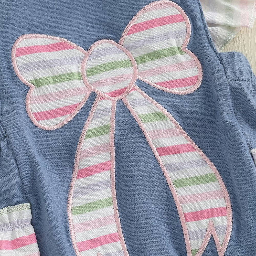 Summer Bow Embroidery Fly Sleeve Frill Trim Baby Romper