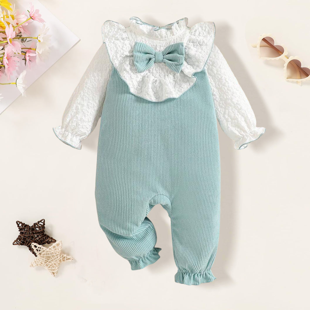 Ruffle Collar Frill Butterfly Decor Long Sleeve Baby Girl Jumpsuit