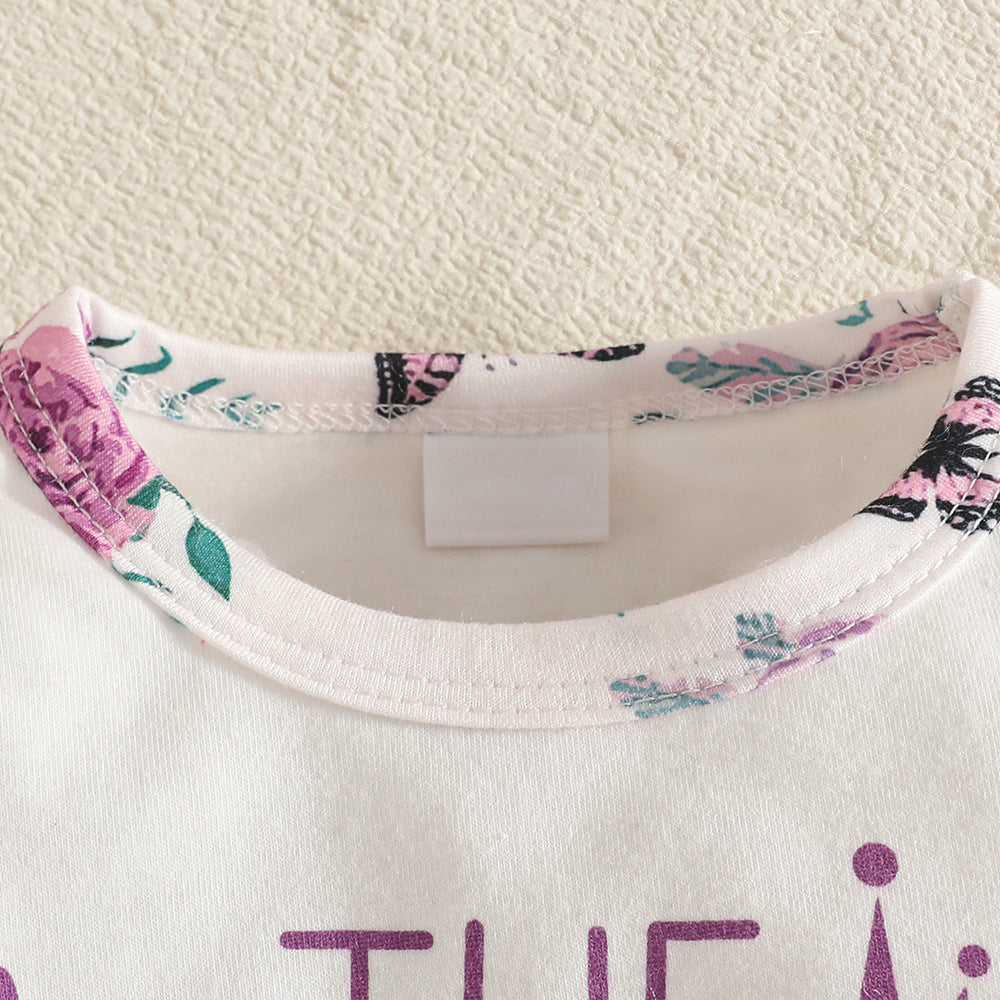 3PCS Charming The Princess Has Arrived Letter Floral Print Baby Set