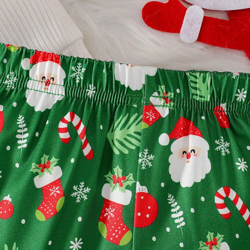 3PCS My 1st Christmas Letter Santa Claus Print Baby Girl Set