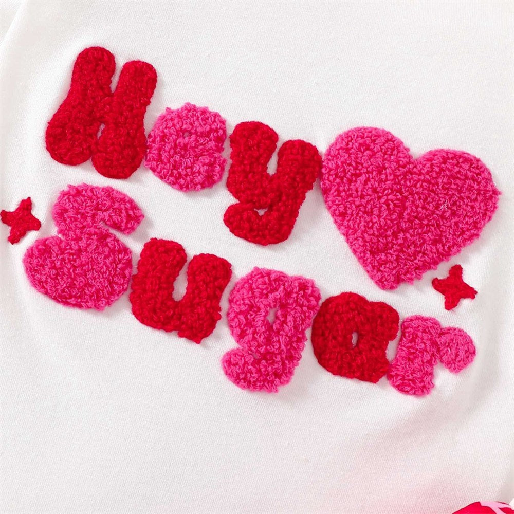 3PCS Hey Sugar Letter Embroidery Heart Print Long Sleeve Baby Set