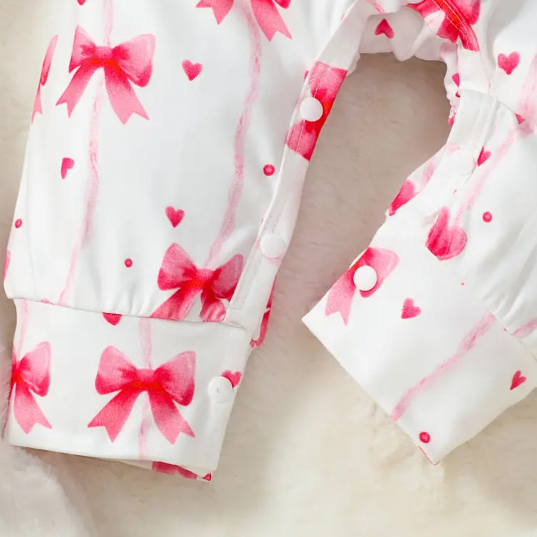 Charming Bow Printed Long Sleeve Baby Jumpsuit