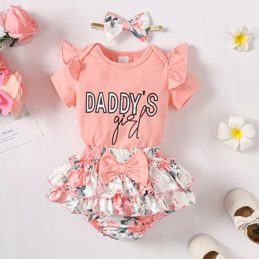3PCS Sweet Daddy's Girl Floral Printed Baby Set