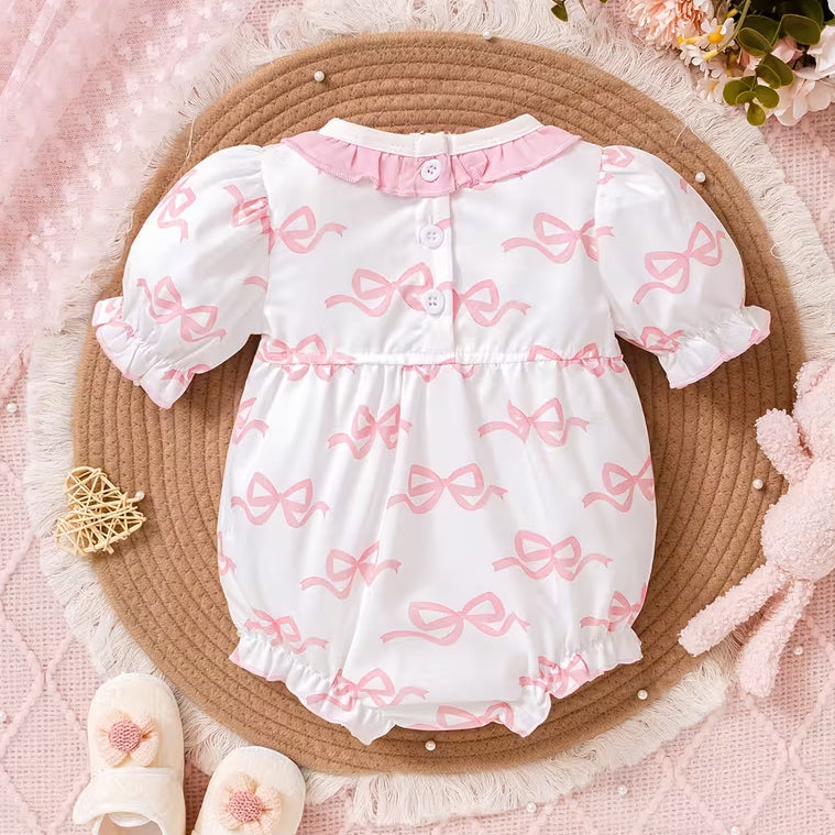 Pretty Bow Embroidery Short Sleeve Baby Girl Romper
