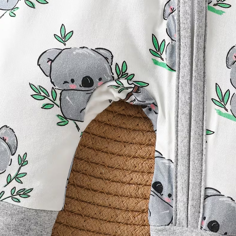 Lovely Koala Printed Long Sleeve Zipper Baby Jumpsuit