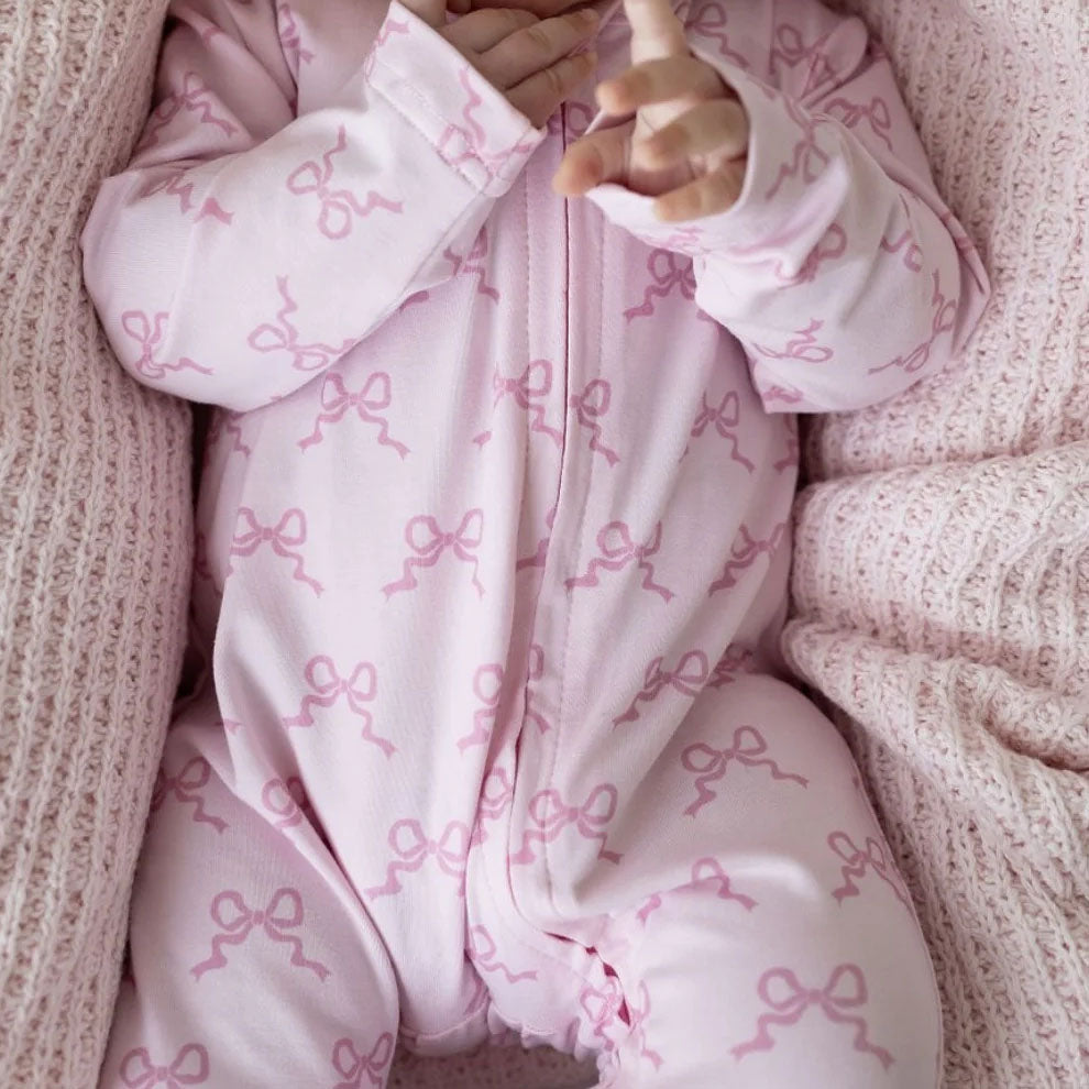 2PCS Gorgeous Bow Printed Zipper Long Sleeve Baby Jumpsuit