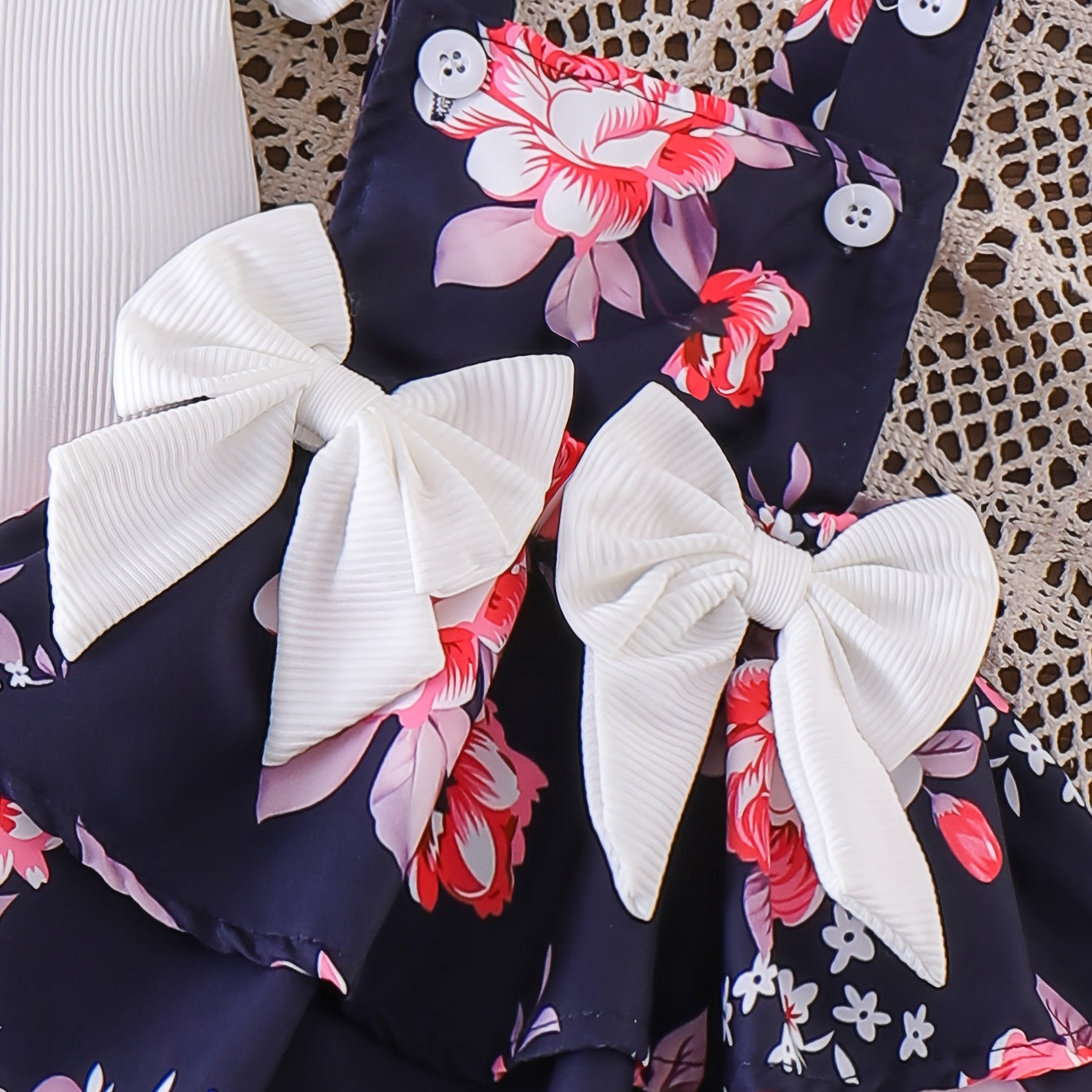 3PCS Sweet Floral Print Bow Short Sleeve Baby Set