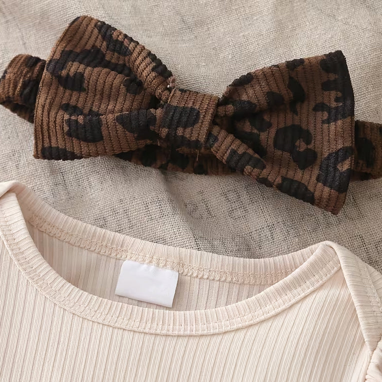 3PCS Exquisite Leopard Print Long Sleeve Baby Suspender Set