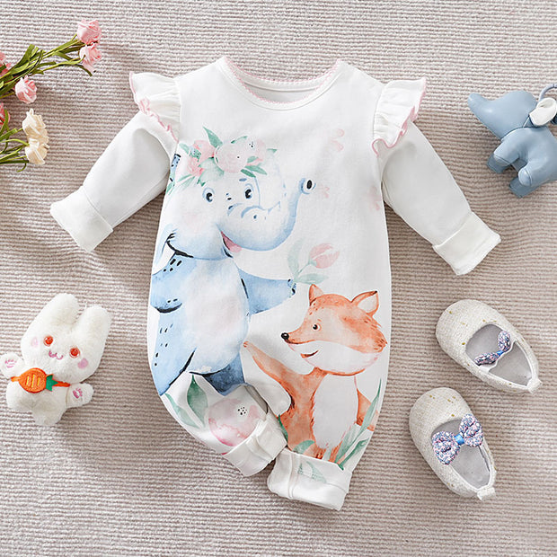 Lovely Animal Printed Long Sleeve Baby Jumpsuit