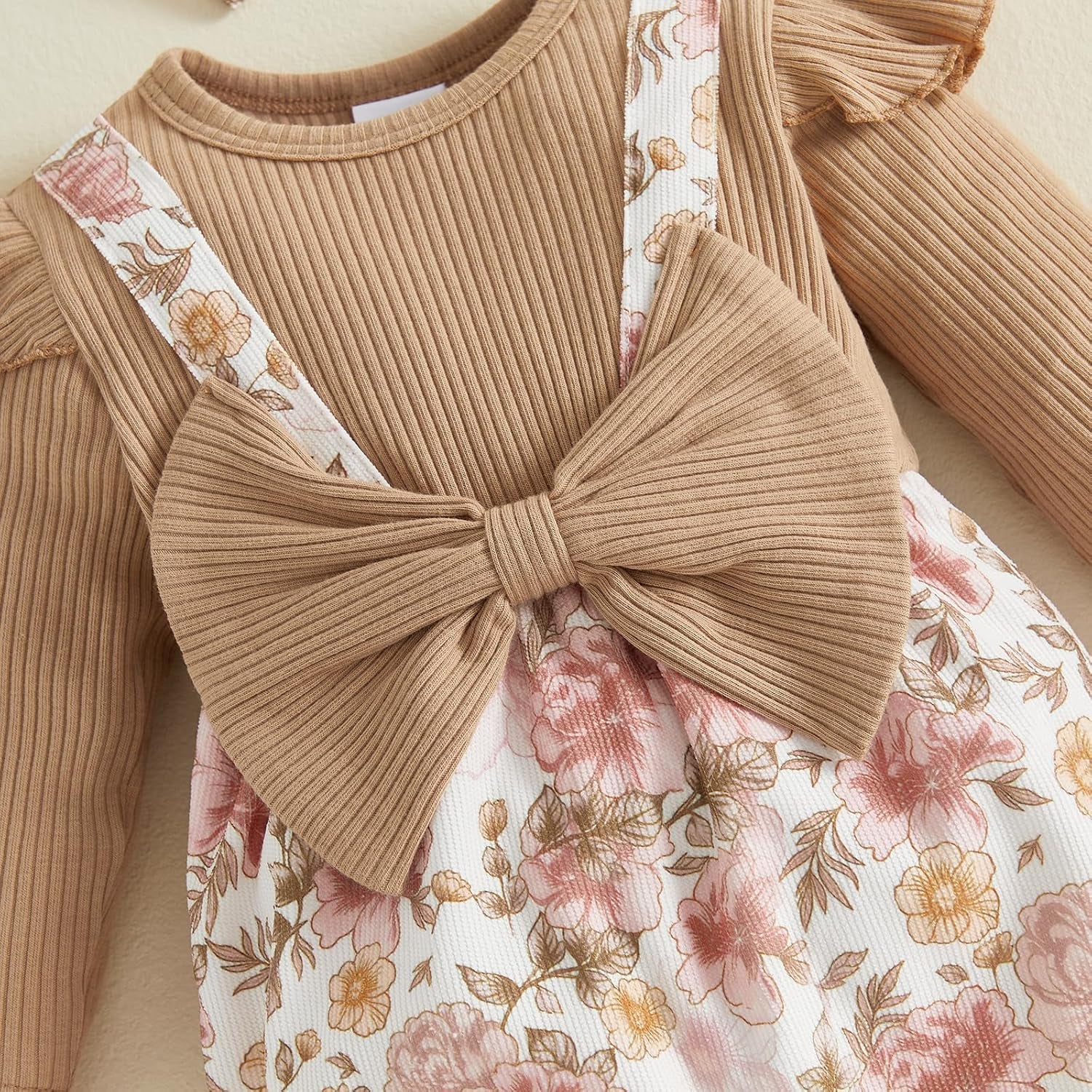 2PCS Classy Floral Printed Long Sleeve Baby Girl Jumpsuit