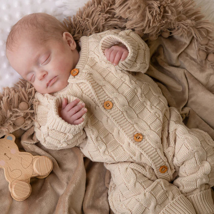 Warm Solid Color Basket Weave Knitted Long Sleeve Baby Jumpsuit