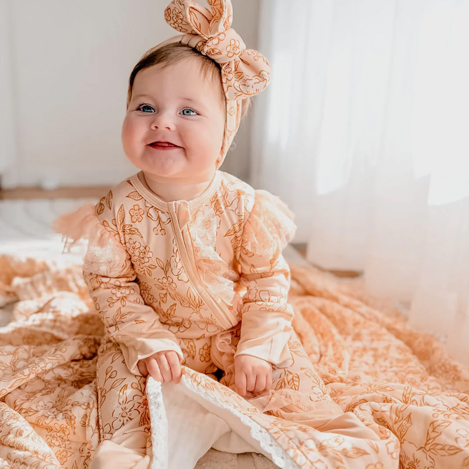 2PCS Allover Adorable Floral Print Zipper Mesh Baby Jumpsuit