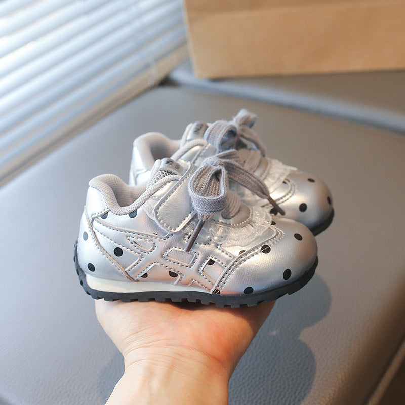 Cute Lace Polka Dot Hook And Loop Baby Shoes
