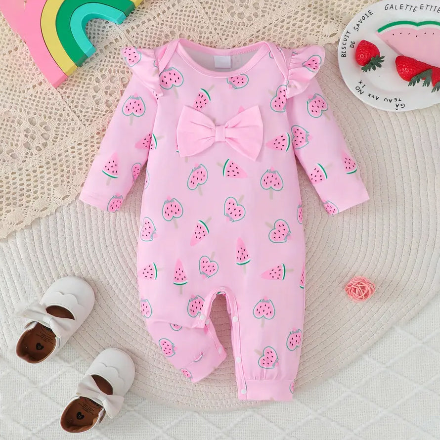 Lovely Watermelon Print Long Sleeve Baby Jumpsuit