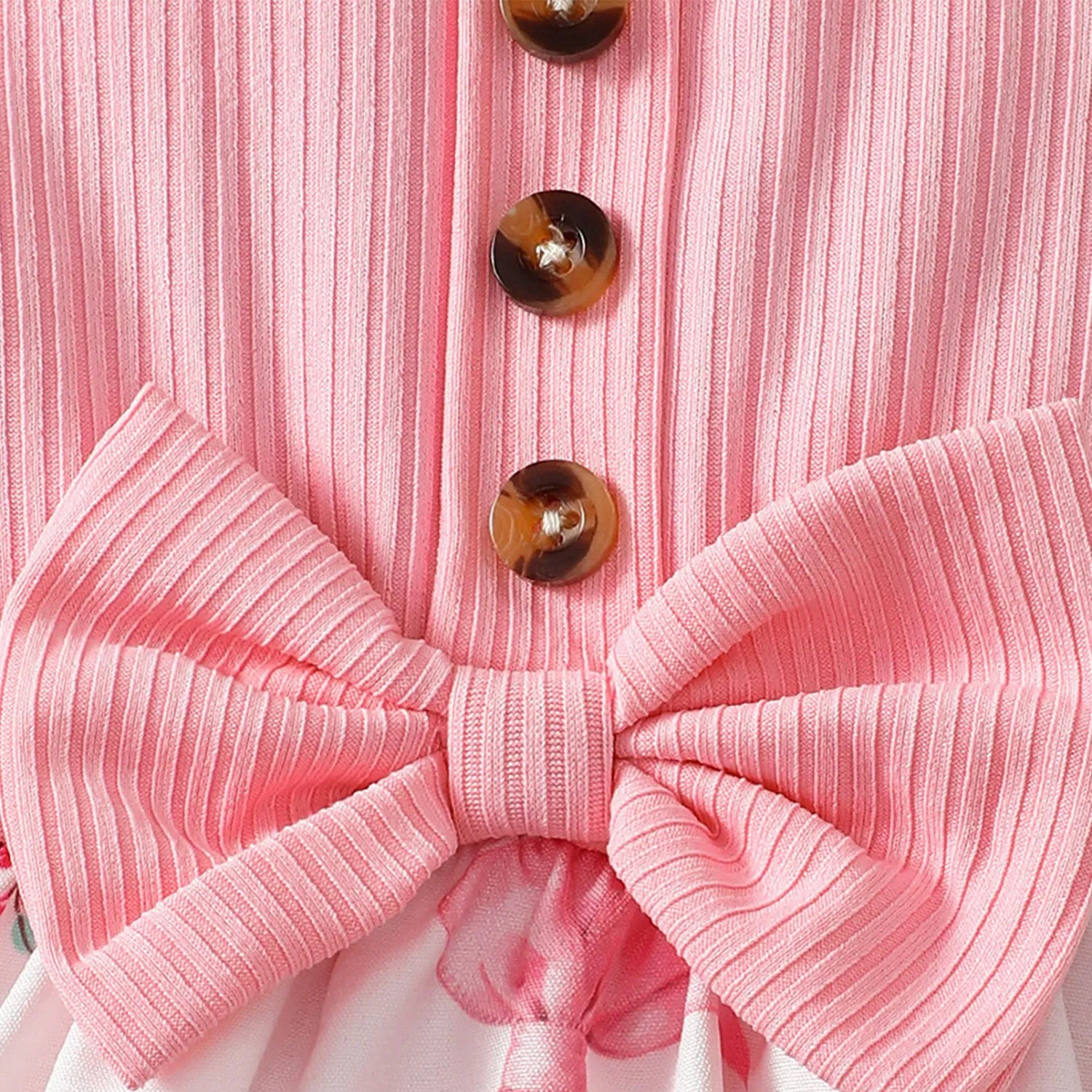 2PCS Fresh Floral Print Bow Flounce Sleeve Baby Romper