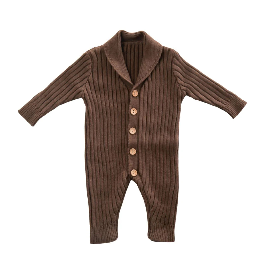 Comfortable Solid Color Knitted Long Sleeve Baby Jumpsuit