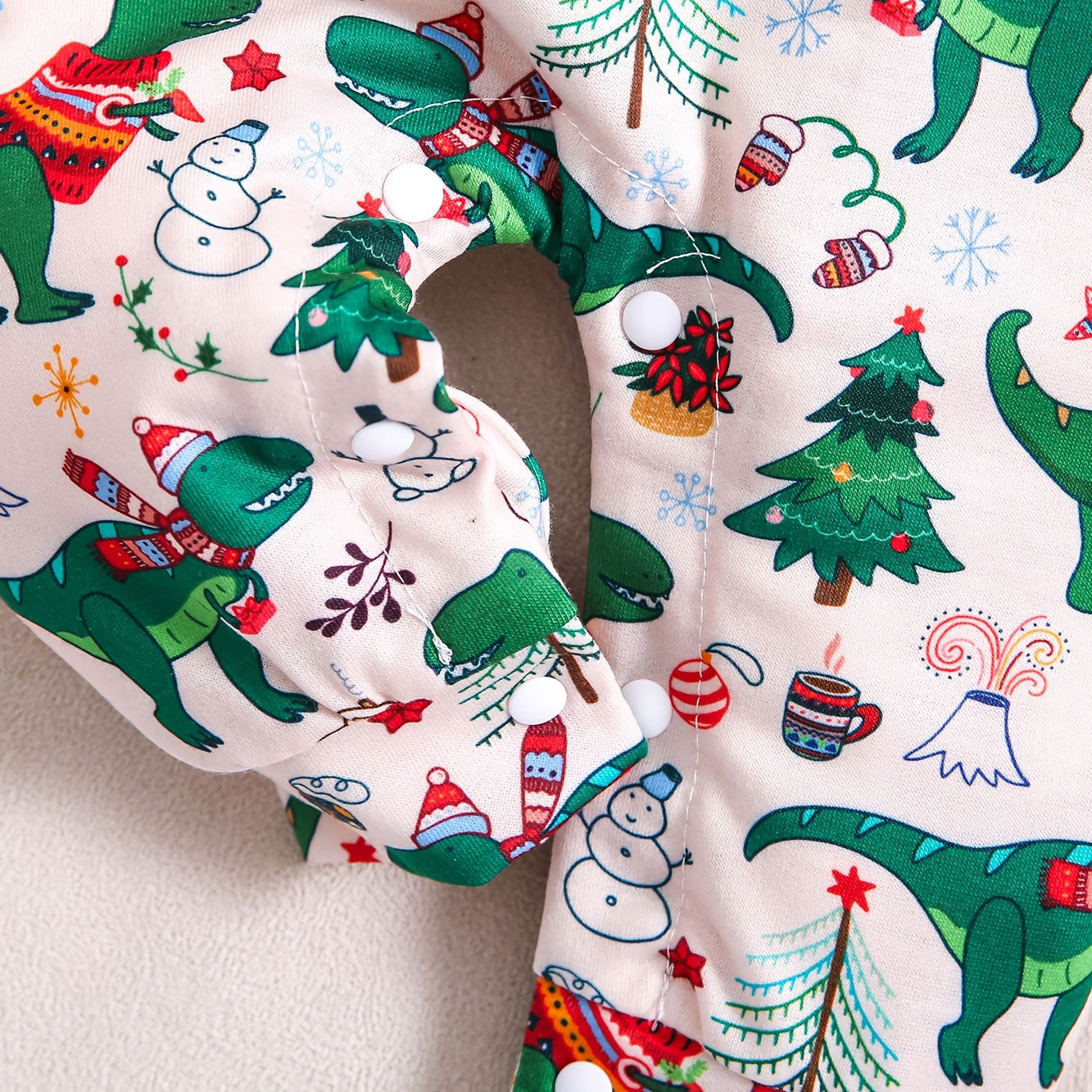 Lovely Christmas Dinosaur Print Long Sleeve Baby Jumpsuit