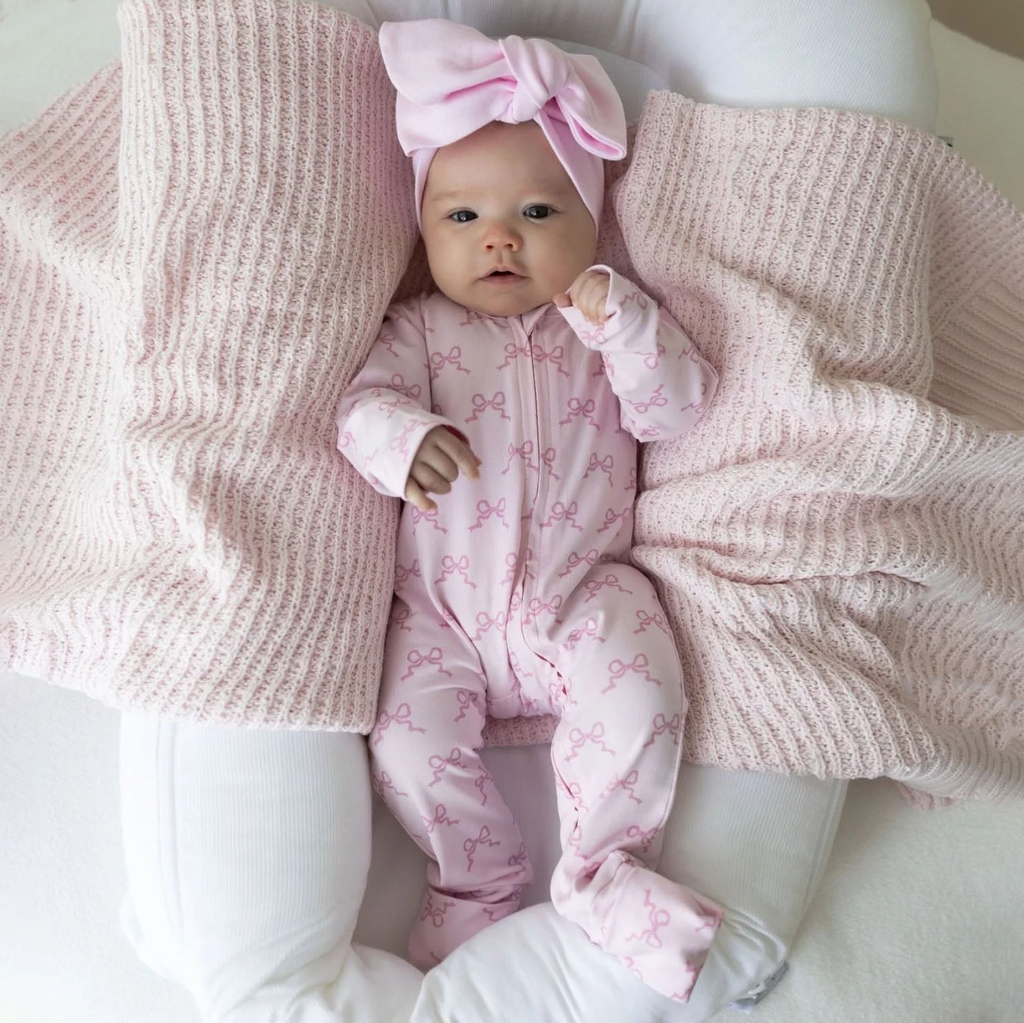 2PCS Gorgeous Bow Printed Zipper Long Sleeve Baby Jumpsuit