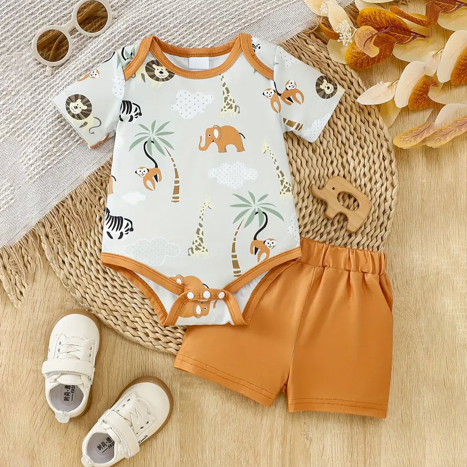 Summer Casual Animal Printed Short Sleeve Baby Set