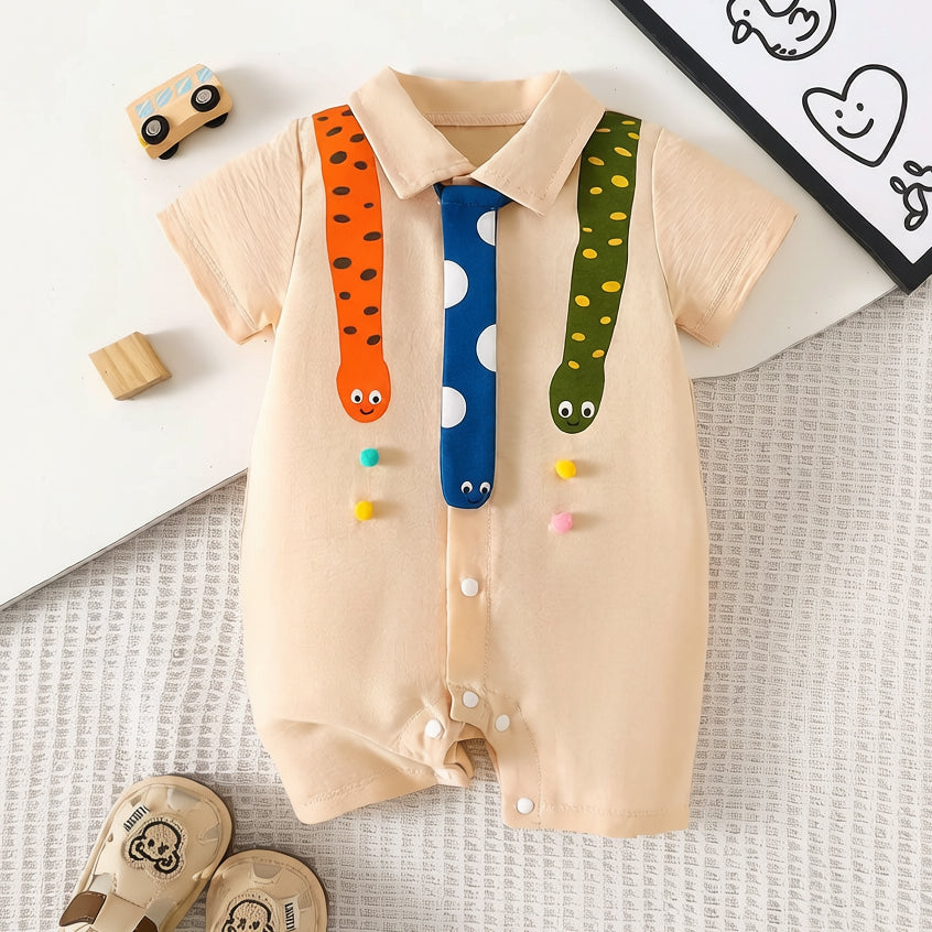 Snake Game Printed Short Sleeve Baby Jumpsuit