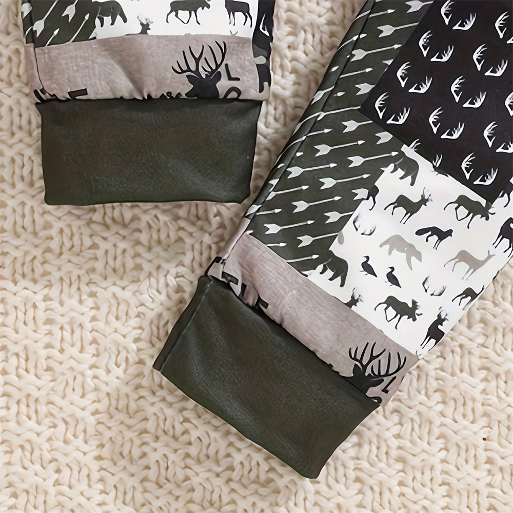 3PCS Daddy's Little Man Letter Deer Print Baby Set