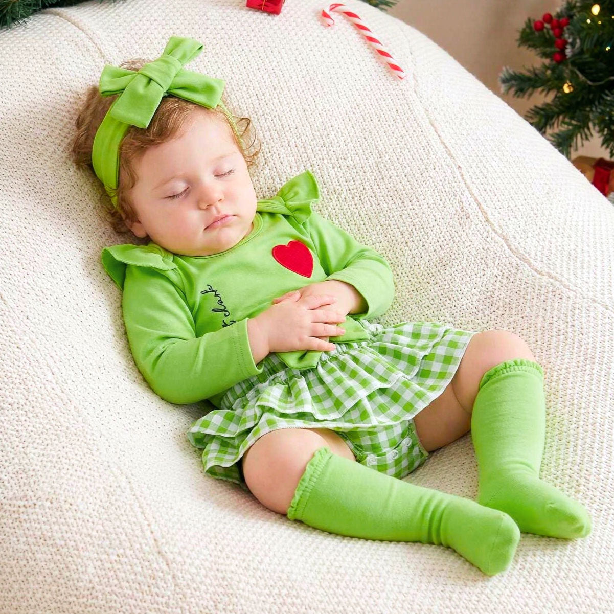 4PCS It's A Beaut Clark Letter Plaid Printed Long Sleeve Christmas Baby Set