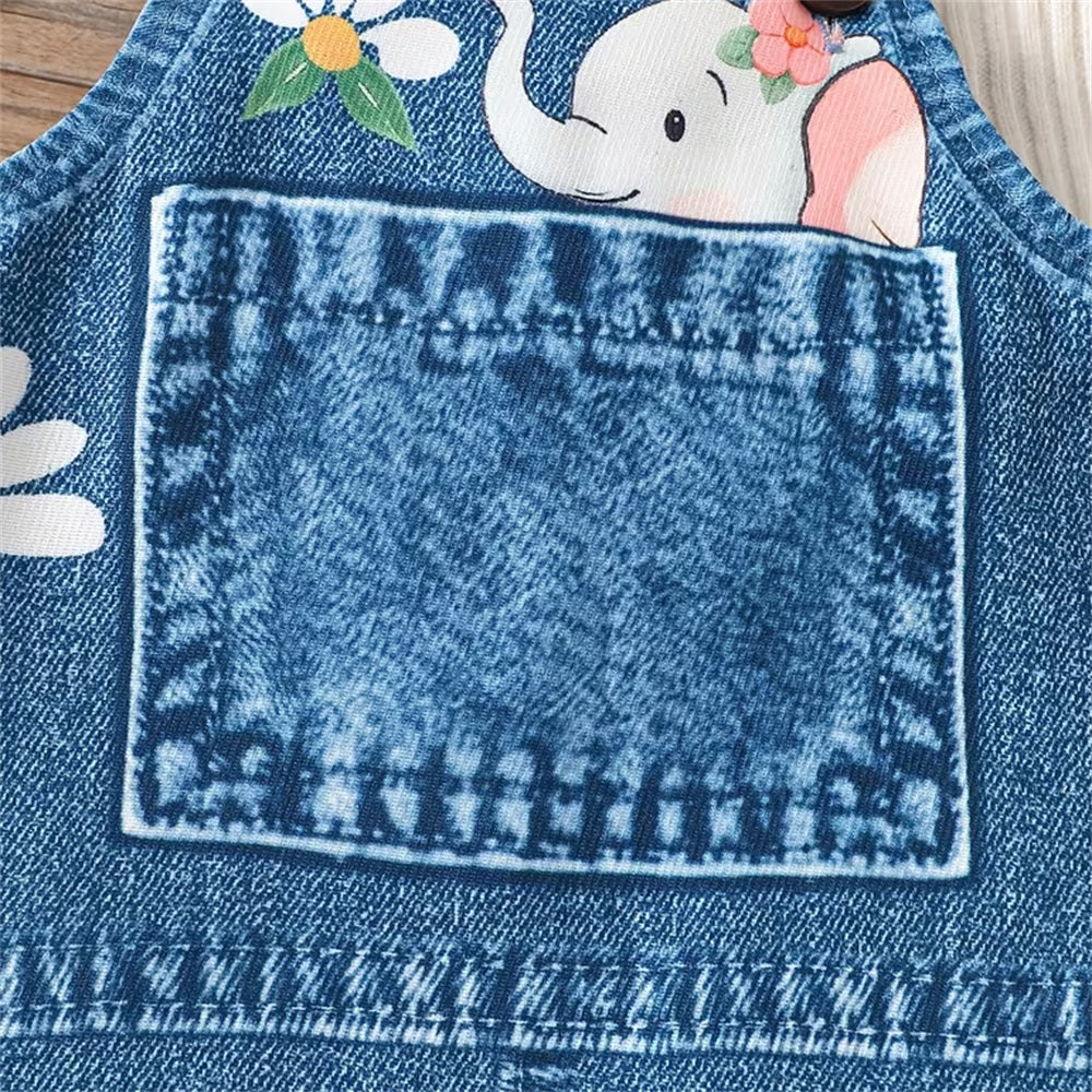 Cute Animal Printed Denim Baby Overalls