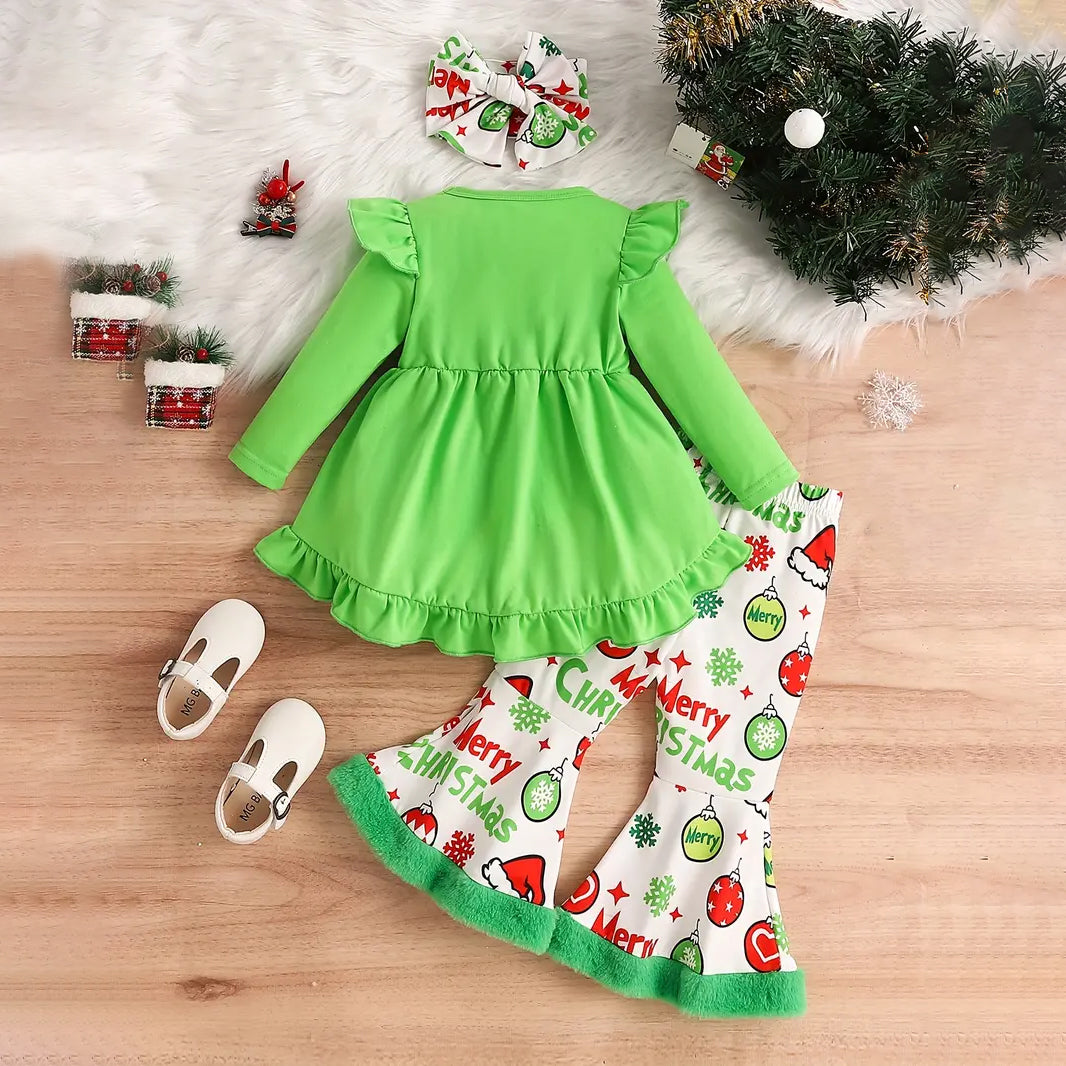 3PCS Merry Christmas Letter Printed Long sleeve Baby Set