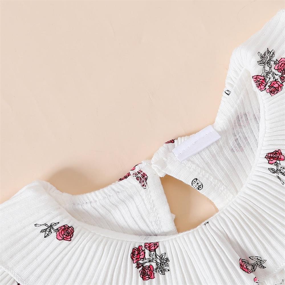 2PCS Rose Print Ruffle Long Sleeves Baby Jumpsuit