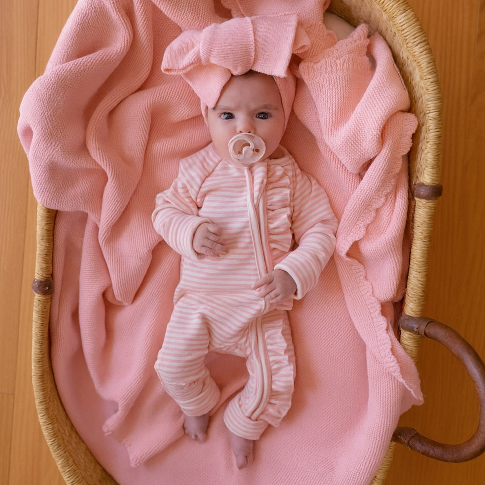 Classy Stripe Printed Ruffle Zipper Baby Jumpsuit