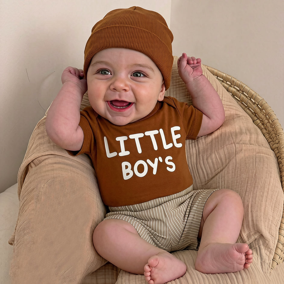 2PCS Little Boy's Letter Stripe Print Short Sleeve Baby Set