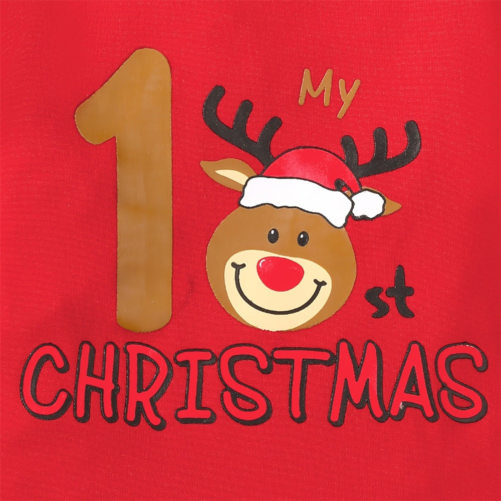 3PCS My 1st Christmas Letter Wapiti Print Long Sleeve Baby Set
