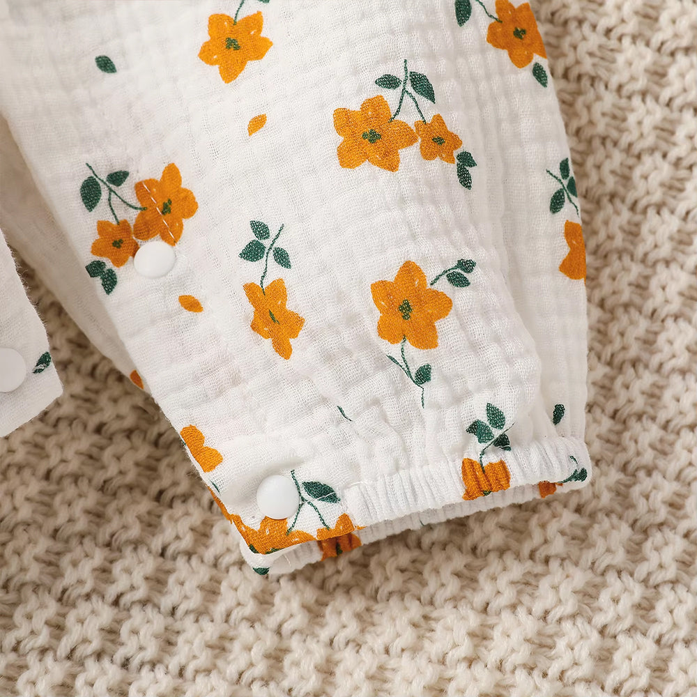 Vintage Baby Girl Floral Print Ruffle Long Sleeve Jumpsuit
