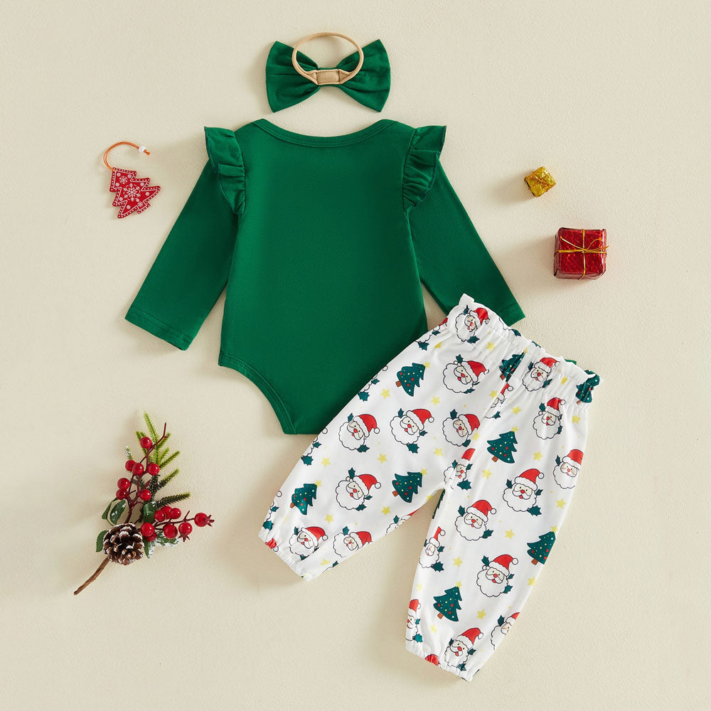 3PCS Sweet My First Christmas Letter Santa Claus Printed Baby Set