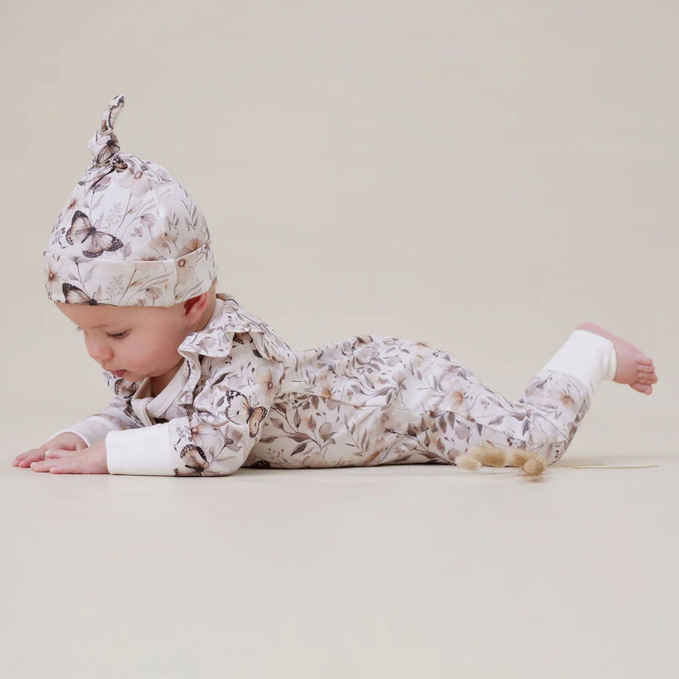 Sweet Butterfly Floral Print Long Sleeve Zipper Baby Jumpsuit
