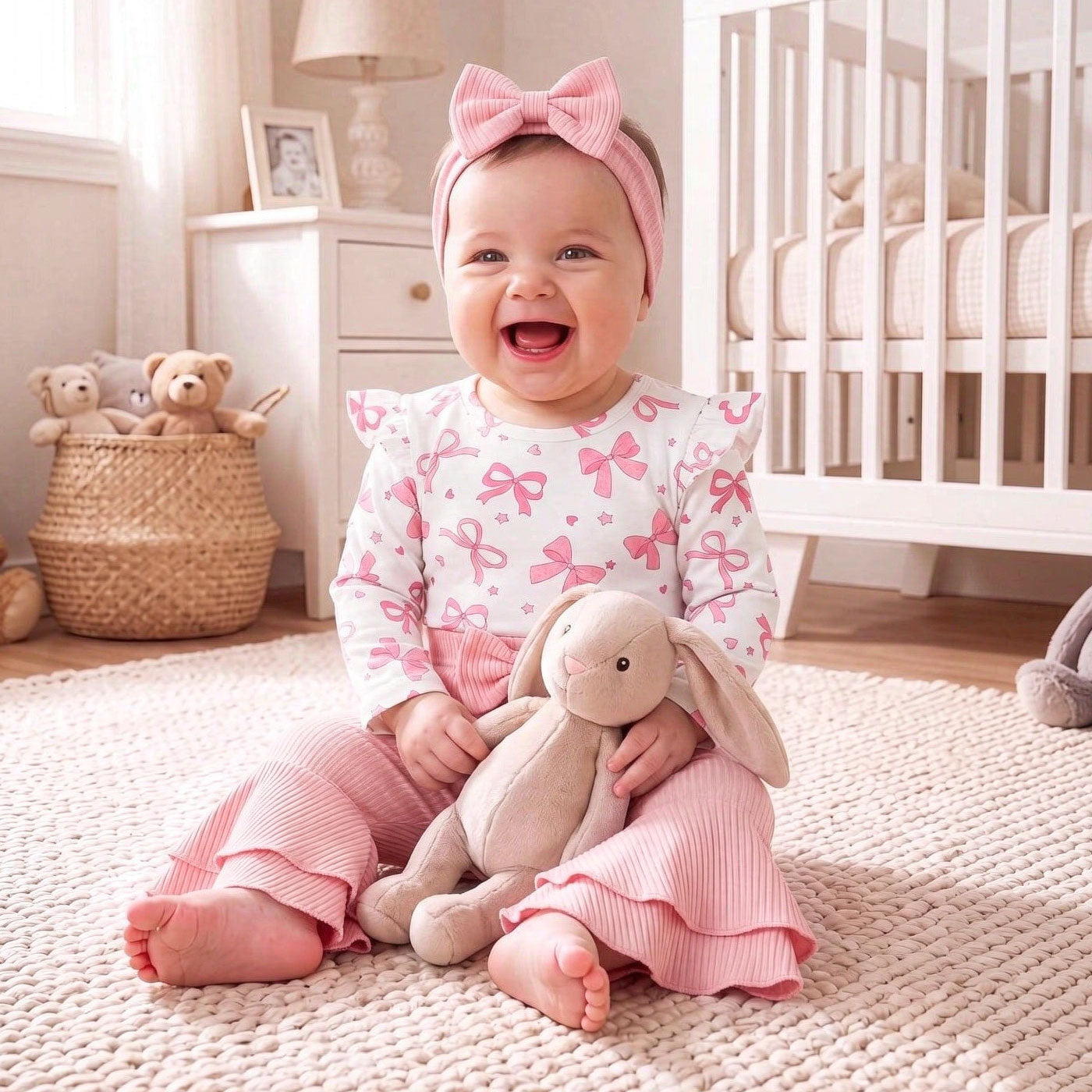 4PCS Pretty Bow Printed Long Sleeve Baby Girl Set