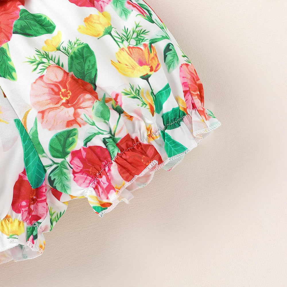 3PCS Vibrant Floral Print Flounce Sleeve Baby Set