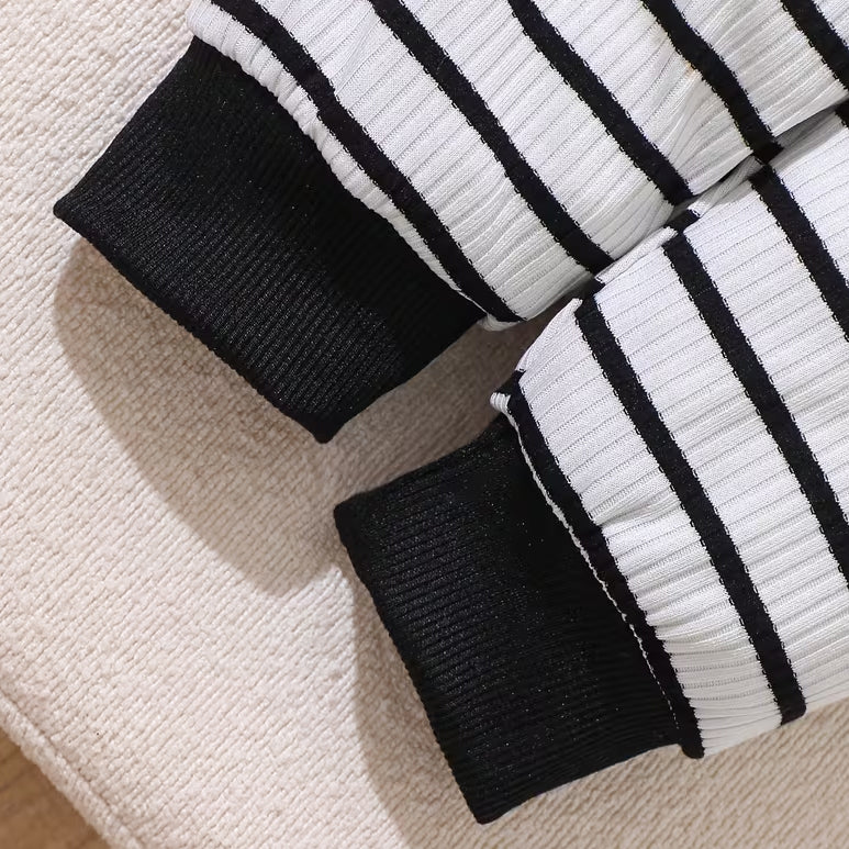 3PCS Cute Bear Patch Stripe Print Long Sleeve Baby Set
