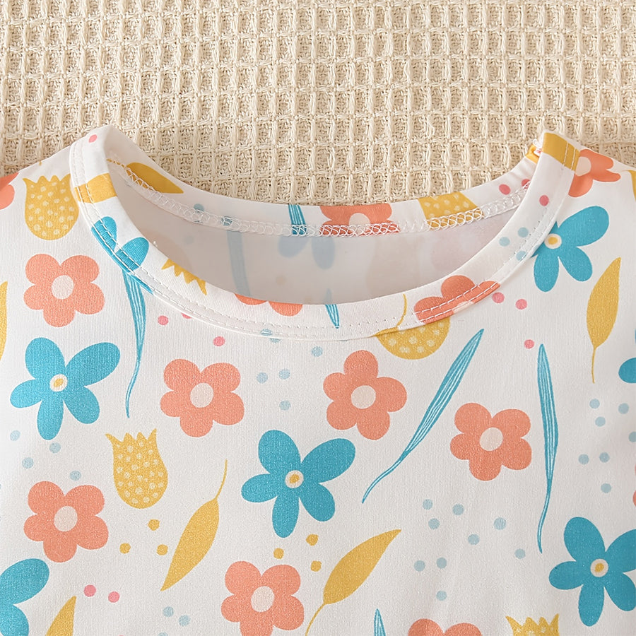 Graceful Allover Floral Print Flutter Sleeve Baby Jumpsuit