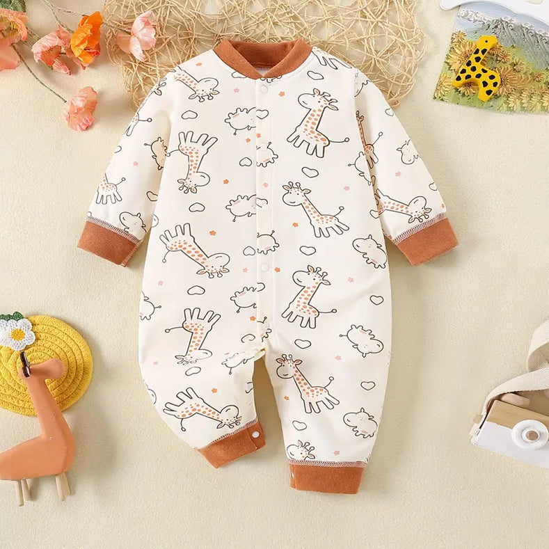 Lovely Giraffe Printed Long Sleeve Baby Jumpsuit