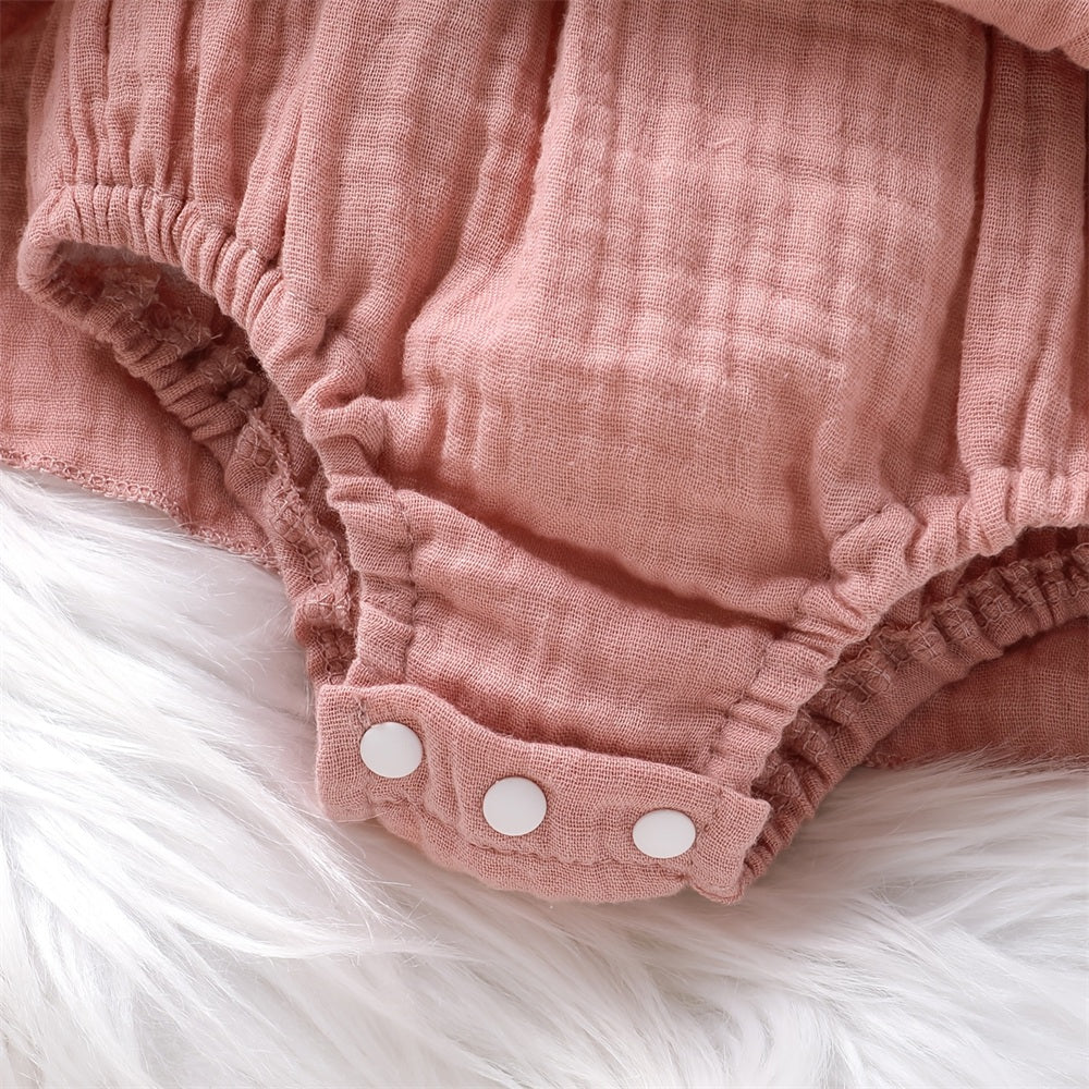 2PCS Pure Solid Color Ruffle Sleeveless Baby Romper