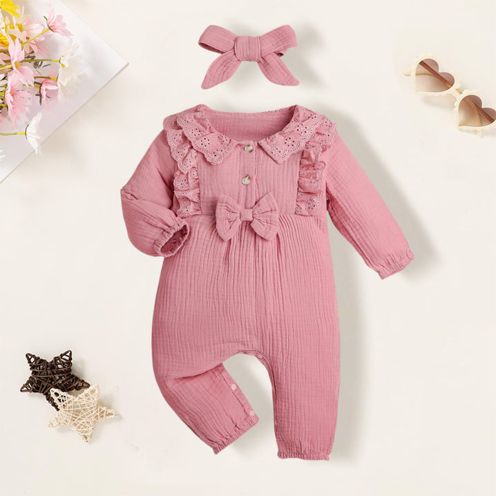 2PCS Pure Solid Color Baby Girl Jumpsuit