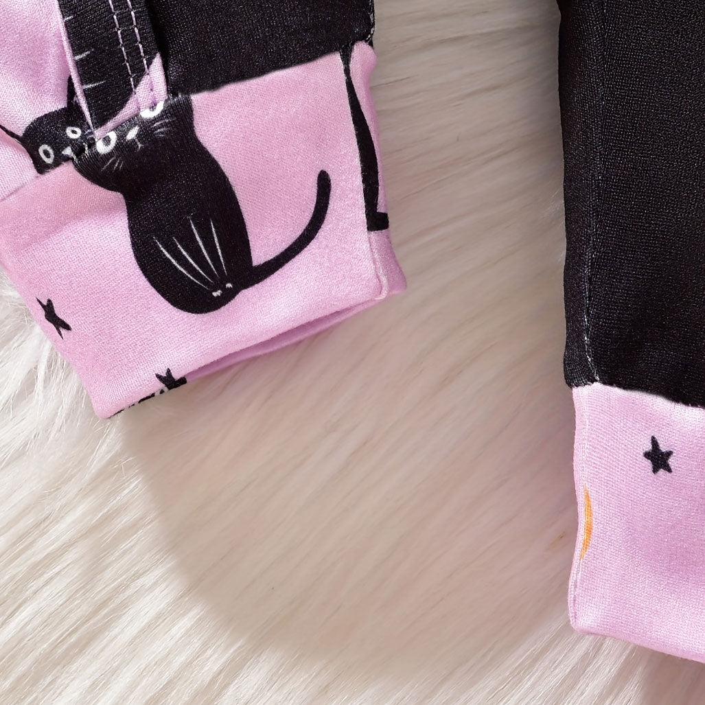 2PCS My 1st Halloween Letter Cat and Stars Printed Baby Girl Jumpsuit