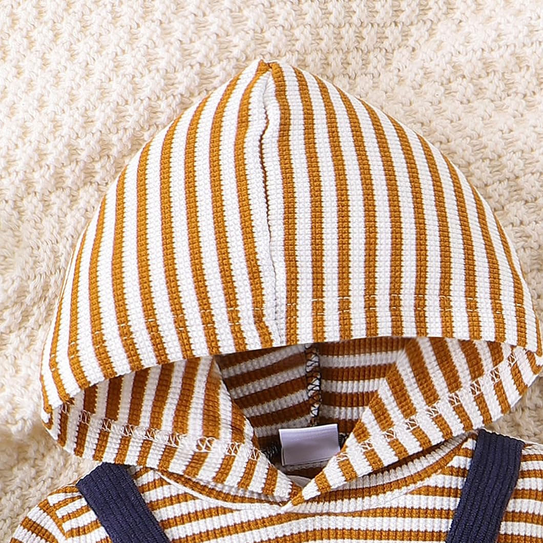 Cute Faux Layered Dog Applique Stripe Print Hooded Baby Jumpsuit